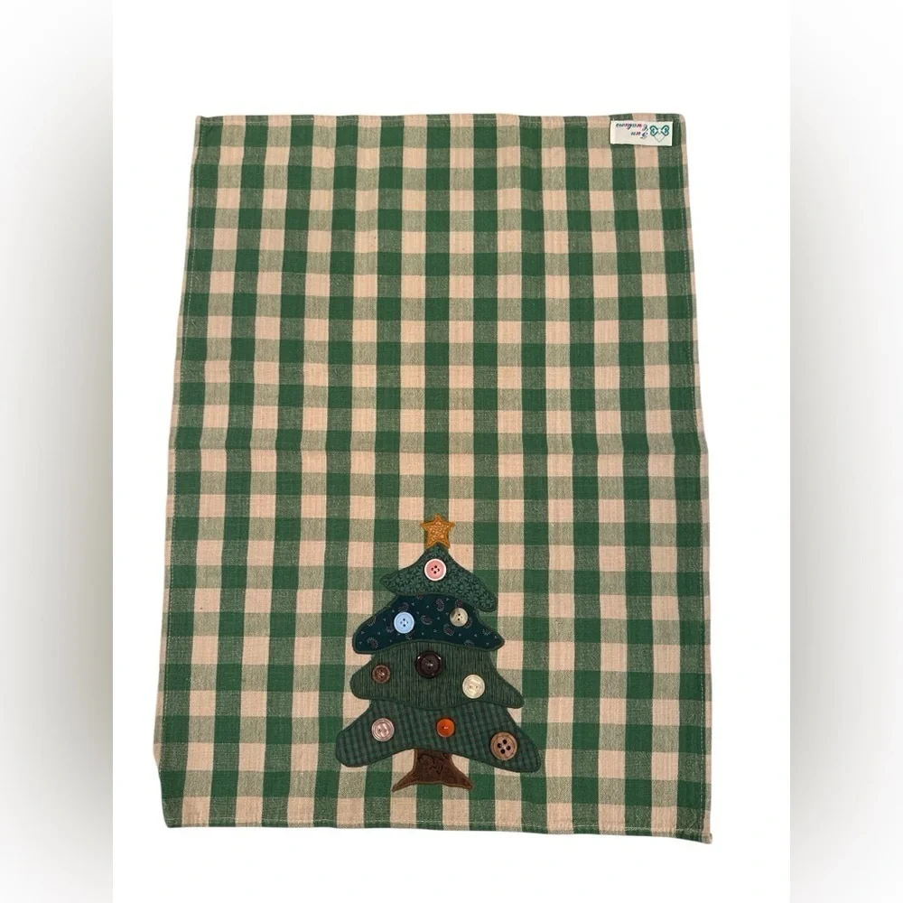 Vtg Set of 2 1990's Fun Creations Christmas Plaid Dishtowel Plaid Buttons